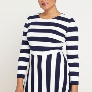 Eloquii Fit and Flair Dress Navy and White Size 20